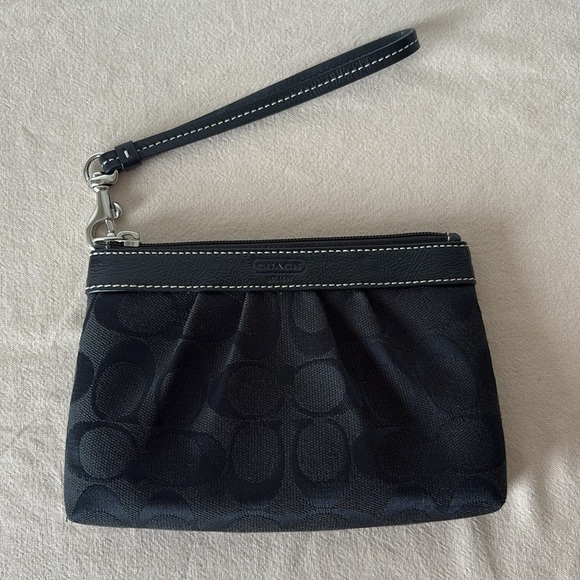 COACH Signature Pleated Wristlet - Black - Picture 1 of 8